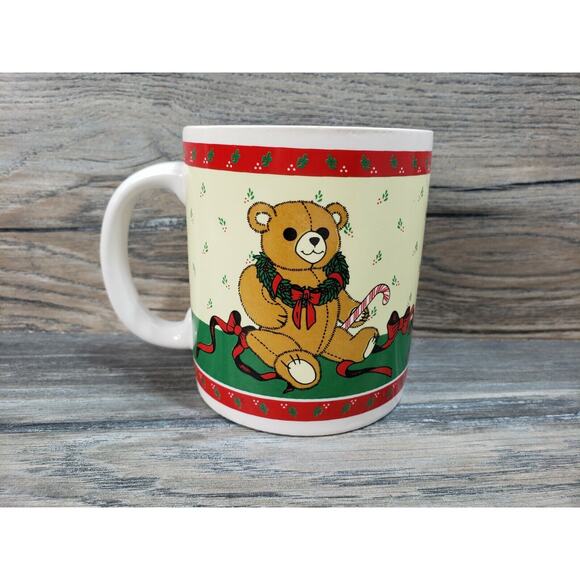 Vintage Holiday Christmas Teddy Bear Coffee Mug Cup - Picture 1 of 7